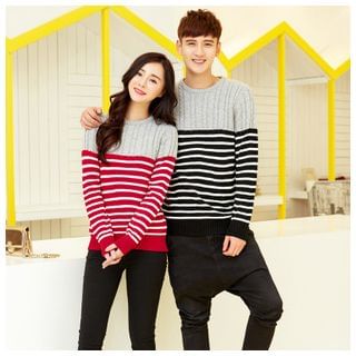 Azure Striped Cable Knit Matching Couple Sweater