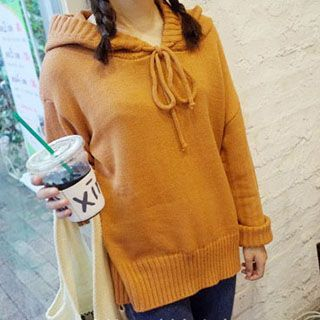Dute Drawstring Hooded Knit Top