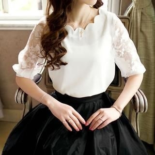 Fashion Street Elbow-Sleeve Organza Panel Top