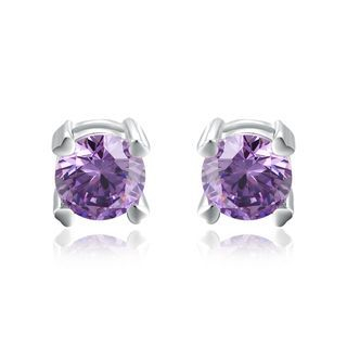 MBLife.com 925 Sterling Silver Purple CZ Stud Earrings (5mm) Women Jewelry Gift