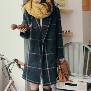 Aurora Notched-Lapel Double-Breasted Plaid Coat