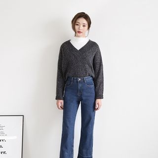 Seoul Fashion Fray-Hem Wide-Leg Jeans