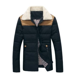 Danjieshi Fleece Collar Color-Block Down Jacket