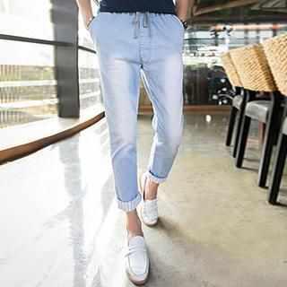 Newlook Drawstring Washed Slim-Fit Cropped Jeans
