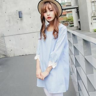 Tokyo Fashion Lace-Trim Check Shift Dress