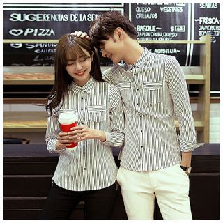 Azure Matching Couple Striped Shirt