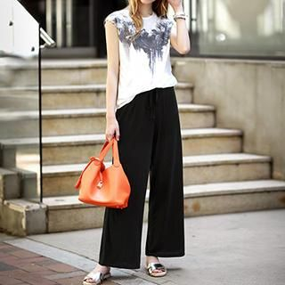 Cherry Dress Set: Print T-Shirt + Wide-Leg Pants