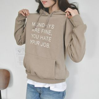 JUSTONE Hooded Kangaroo-Pocket Lettering Pullover