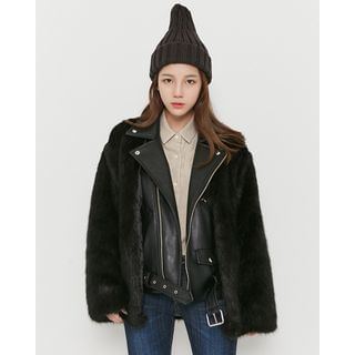 Someday, if Faux-Fur Faux-Leather Rider Jacket