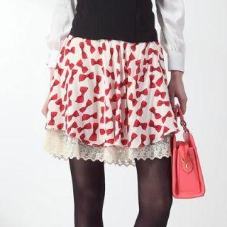 Bow-Print Lace-Hem Skirt