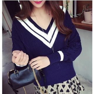 Sienne Striped Trim Cable Knit Sweater