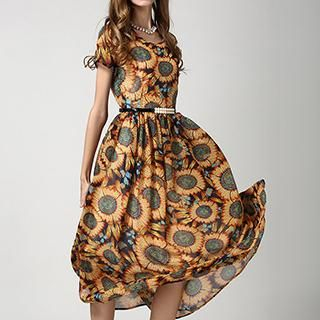 Rebecca Short-Sleeve Floral Midi Dress