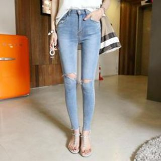 hellopeco Cutout Washed Skinny Jeans