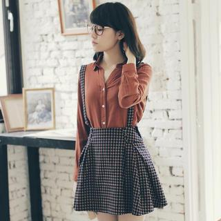 Tokyo Fashion Buttoned Check Suspenders Skirt