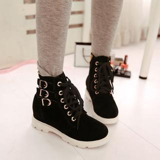 Pangmama Lace-Up Buckled Short Boots