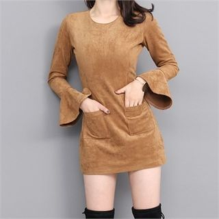 Picapica Bell-Sleeve Faux-Suede Minidress