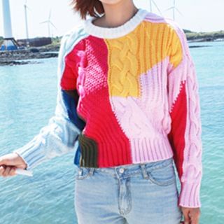 Hazie Cable Knit Color-Block Sweater