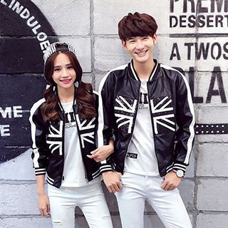 Lovebirds Couple Sequined Faux-Leather Jacket