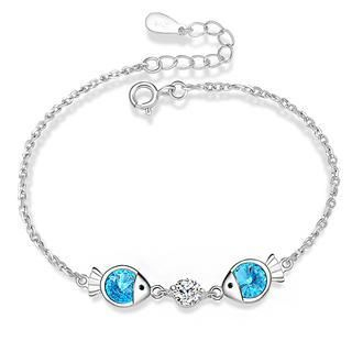 BELEC White Gold Plated 925 Sterling Silver Crystals Bracelet with Blue Clownfish
