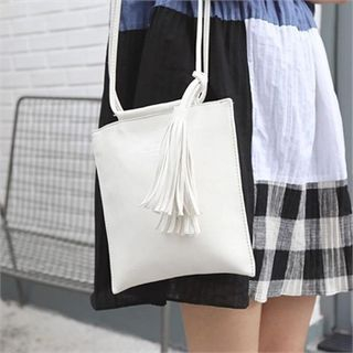 LIPHOP Faux Leather Tassel-Accent Shoulder Bag