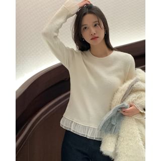 Frill-Trim Woolen Sweater Ivory - One Size