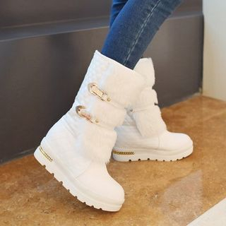 Pastel Pairs Buckled Fleece-lined Mid-calf Boots