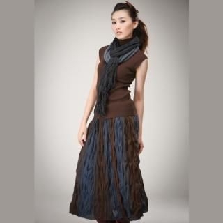 Set: Turtleneck Top + Crinkled Maxi Skirt