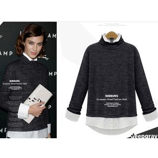 VIZZI Layered Look High Collar Long-Sleeved Knitted T-Shirt