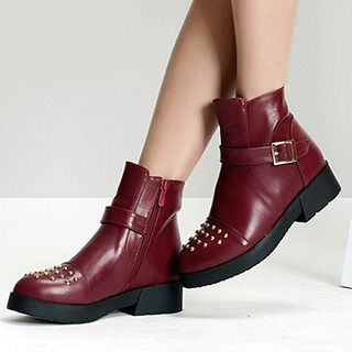 Gizmal Boots Faux Leather Studded Ankle Boots