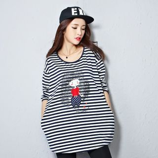 Viana Smile Maternity Striped Girl Print T-Shirt