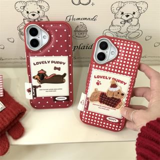 Dog Embroidered Phone Case - iPhone 16 Pro Max / 16 Pro / 16 Plus / 16 / 15 Pro Max / 15 Pro / 15 Plus / 15 / 14 Pro Max / 14 Pro / 14 Plus / 14 / 13 Pro Max / 13 Pro / 13 / 13 Mini