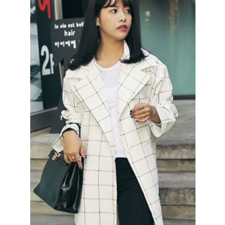 HOTPING Notched Lapel Check Coat