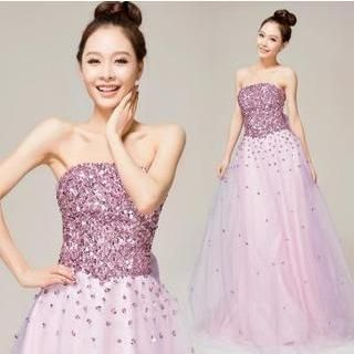 Beautiful Wedding Strapless Sequined A-Line Evening Gown