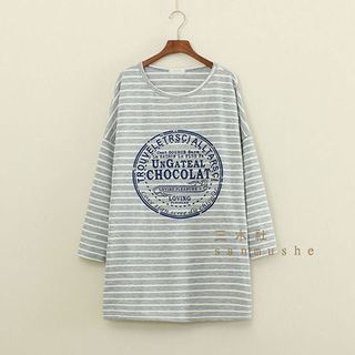 Mushi Letter Stripe Long-Sleeve T-shirt