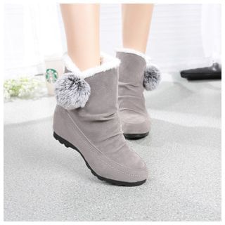 Honey Honey Hidden Wedge Furry Ball Short Boots