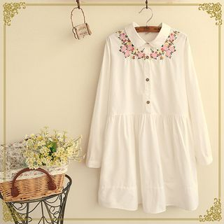 Fairyland Long-Sleeve Flower Embroidered Dress