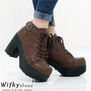 Wifky Platform Buckled-Detail Ankle Boots