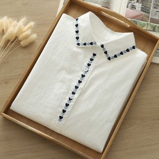 Collared Heart Embroidered Shirt