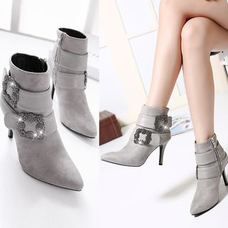 Fashion Street Buckled High Heel Pointy Ankle Boots