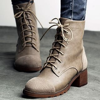 MIAOLV Chunky Heel Lace Up Mid-calf Boots