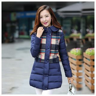 Angel Shine Patchwork Hooded Long Down Coat