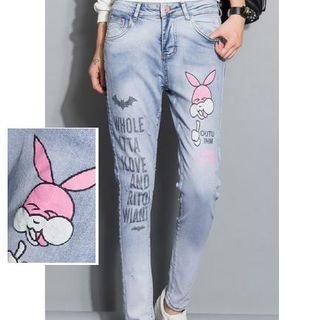 Oaksa Rabbit Printed Tapered Jeans