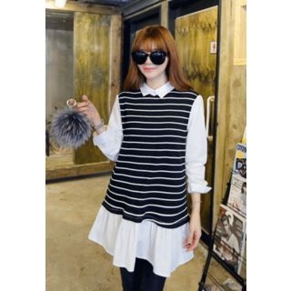 REDOPIN Inset Blouse Stripe Top