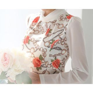 Zyote Long-Sleeve Floral Chiffon Top