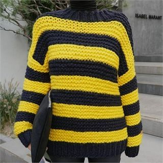 LIPHOP Wool Blend Stripe Drop-Shoulder Sweater
