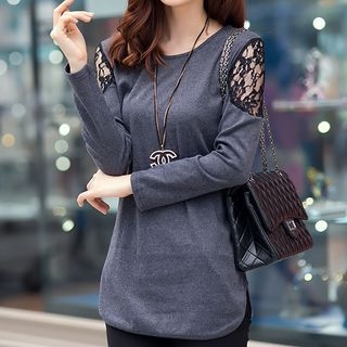 Sienne Long-Sleeve Lace Panel Top