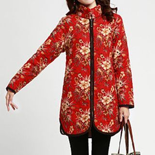 Jiuni Stand Collar Floral Quilted Jacket