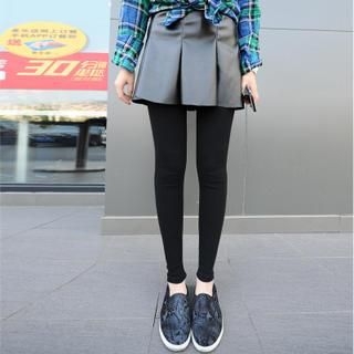 Kleggings Inset Faux-Leather Shirred Skirt Leggings
