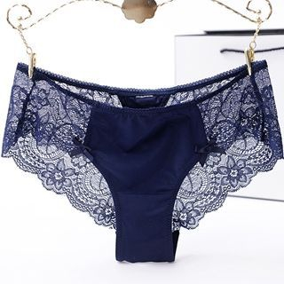 Sophine Bow-Accent Lace-Panel Panties