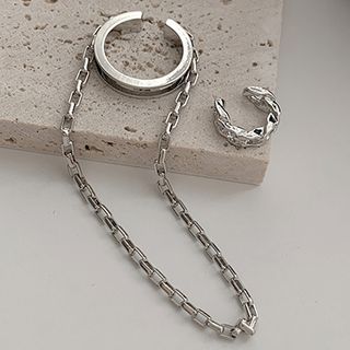 Chain Ear Cuff 1 Pair - Asymmetric - Silver - One Size